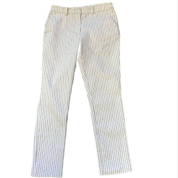 H&M Ankle Pants Trousers White with Black Pinstripes Sz 8 #18A - Picture 1 of 6